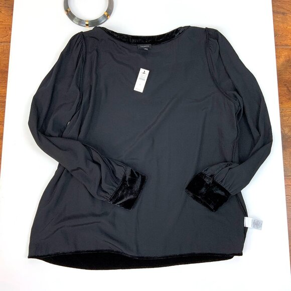 New Talbots Black Velvet Long-Sleeve Top Rhinestone Embellished  Sz L - Picture 16 of 16